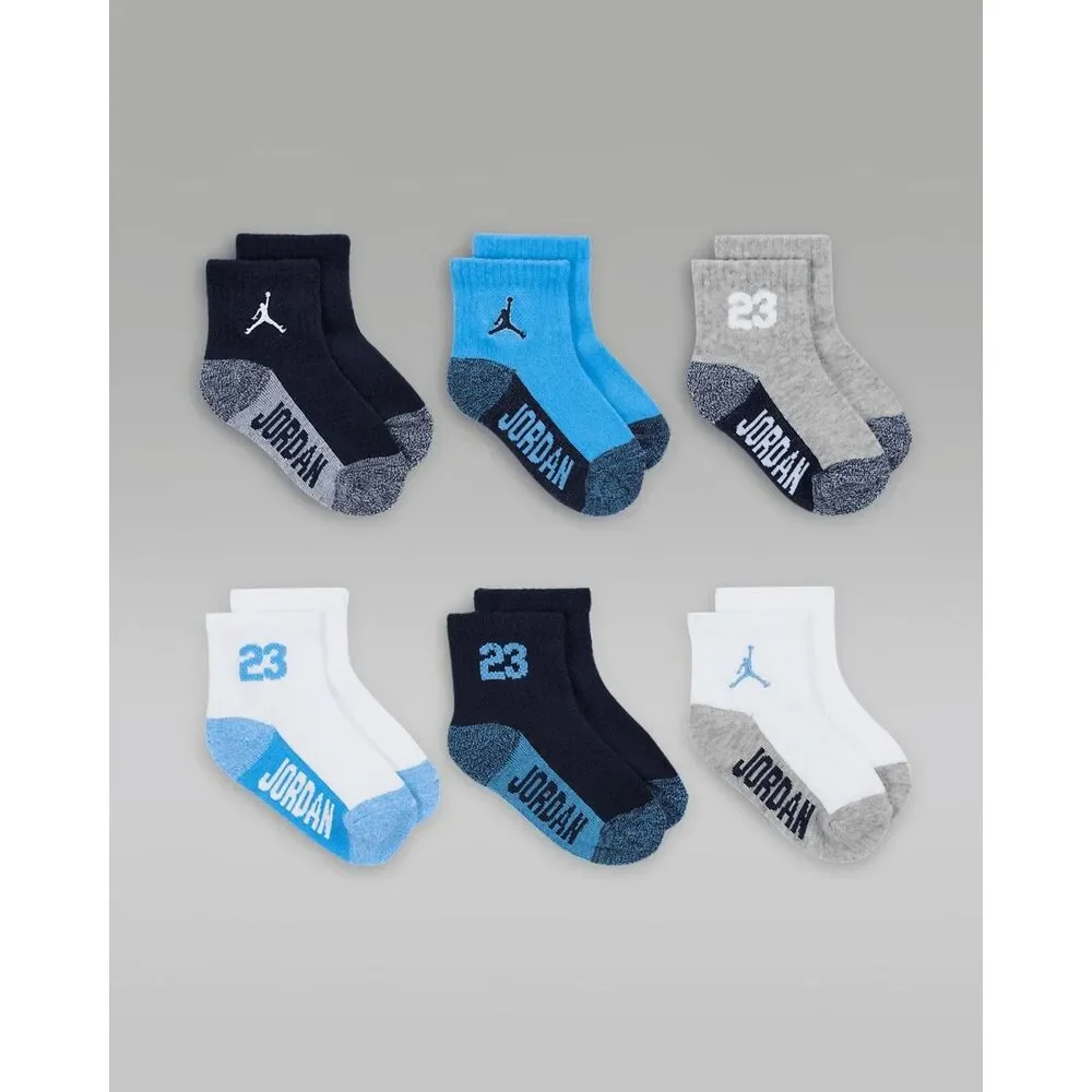#616. Jordan Toddler Obsidian 6Pk Core Jumpman Ankle Socks 2-4T kids
